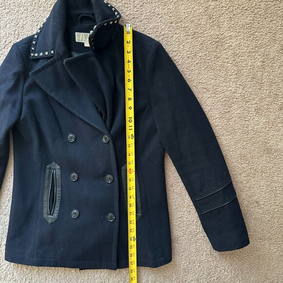 Michael Kors Pea Coat Womens 4 Double Breast Navy Blue Wool Polyester - Picture 7 of 14